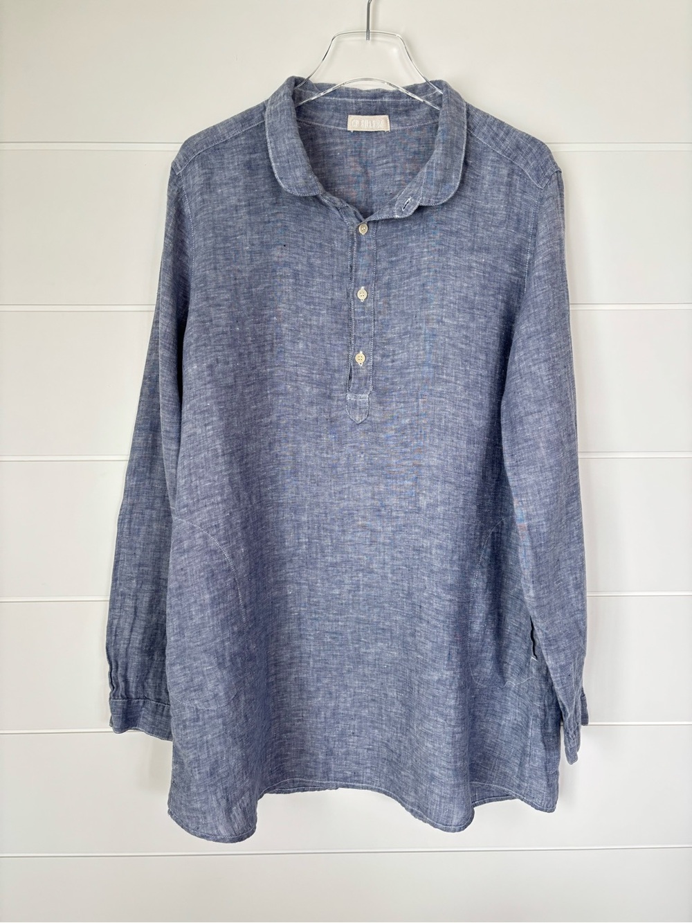 CP Shades Blue Linen Long-Sleeve Tunic Shirt Dress Size Medium